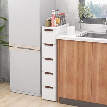 LOKO 5-Drawer Narrow Storage Cabinet, Slim Rolling Cart (7.5"x16.5"x36") - size: 7.5"x16.5"x36" (5 Drawer)
