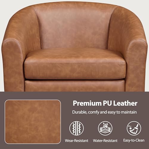 Topeakmart Faux Leather Accent Chair, 300 lb Cap, Brown | PU Leather Barrel Chairs, U-shaped Backrest, Foam Seat, 18" Seat Height, Solid Wood Legs - color: Brown, size: Set of 1