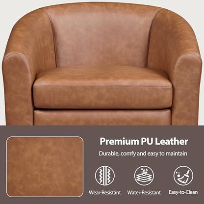 Topeakmart Faux Leather Accent Chair, 300 lb Cap, Brown | PU Leather Barrel Chairs, U-shaped Backrest, Foam Seat, 18" Seat Height, Solid Wood Legs - color: Brown, size: Set of 1