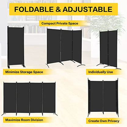 MAYOLIAH 4 Panel Privacy Screen Room Dividers 6FT Tall Portable Office Wall - color: Black, size: 34"-4 Panel-Arc Base