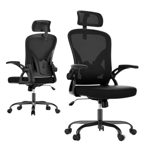 Farini Ergonomic Office Chairs Set of 2, Home Office Desk Chair with Headrest, High Back Swivel Computer Chair with Armrests and Adjustable Lumbar Support for Home Office, Black & Black - color: All Black, size: Set of 2