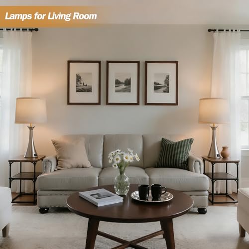 Touch Table Lamps Set of 2, 21" Bedside Lamps with USB C+A, Silver | 3 Way Dimmable Nightstand Lamps with Linen Shades, 2 LED Bulbs Included, Touch Lamp for Living Room, Bedroom and End Tables - color: Silver 2pcs