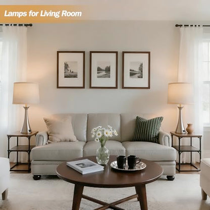 Touch Table Lamps Set of 2, 21" Bedside Lamps with USB C+A, Silver | 3 Way Dimmable Nightstand Lamps with Linen Shades, 2 LED Bulbs Included, Touch Lamp for Living Room, Bedroom and End Tables - color: Silver 2pcs