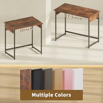 ALISENED 30 Inch Small Computer Desk, Office Desk with Metal Frame, Sturdy and Stable Home Office Desks, Simple Writing Desk for Home Office, Rustic Brown - color: Rustic Brown, size: W-30in