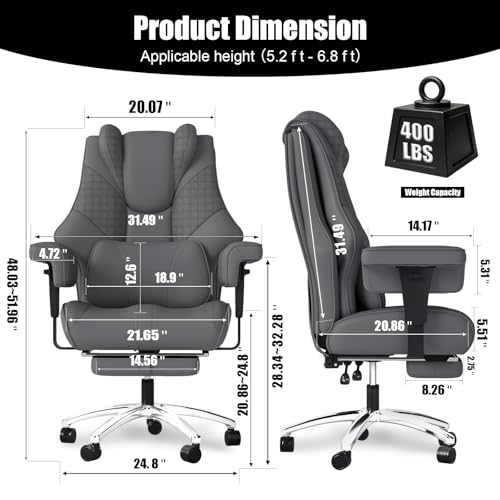 Big and Tall Office Chair with Foot Rest, High Back Computer Desk Chair - color: Grey
