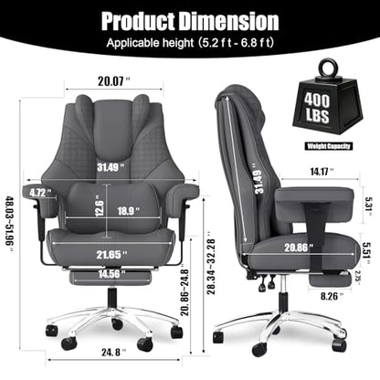 Big and Tall Office Chair with Foot Rest, High Back Computer Desk Chair - color: Grey