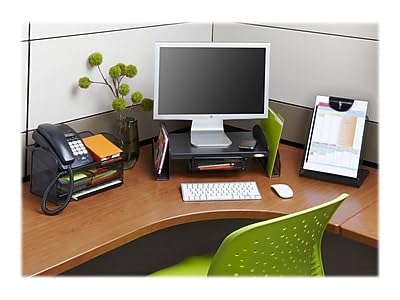 Safco Onyx Phone and Utility Tray with Drawer, Desktop Organizer, Durable Steel Mesh Construction, Black - color: Black