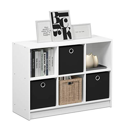 Furinno Basic 6-Cube Book Shelf with Open Shelf, 3 x 2, White - color: White/Black, size: 6-Cube with Bin