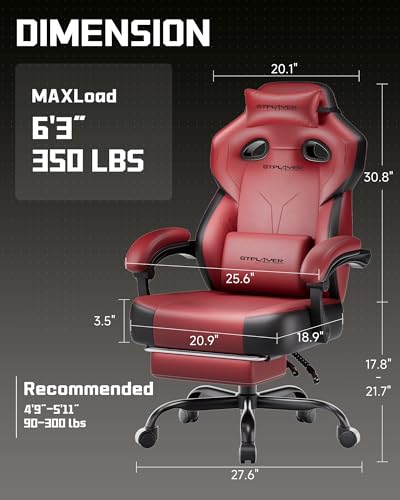 GTPLAYER Big & Tall Gaming Chair, Wide Seat with Footrest, Wine Red - color: 10 Wine Red