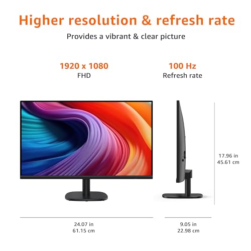 Amazon Basics 27 Inch Monitor, FHD 1080P, 100Hz, IPS, Built-in Speakers, VESA Compatible, USB Ports, Black - size: 27", style: 100Hz