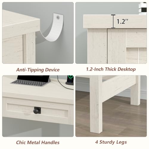 39 Inch Farmhouse Small Computer Desk with Drawers for Bedroom, Home Office - color: White