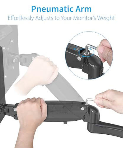 SHOPPINGALL Fully Adjustable Dual Gas Spring LCD Monitor Arm Desk Mount Stand with 2 Swing Arms for Two 15"-32" Monitors, Desk Clamp and Grommet Mounting Options in The Box - SA-GM124D-Black