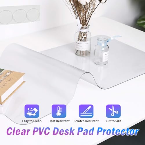 JanJunDec Clear Desk Pad Blotter on Top of Desks, 18x36 Inch Plastic Desk Cover Protector, Rectangular Vinyl Desk Pad, PVC Plastic Table Cover for Office Dresser Night Stand Computer Writing Desktop - size: 18x36 Inch
