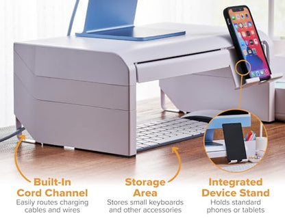 Bostitch Konnect Adjustable Monitor Riser with Drawer, Cell Phone Stand & Pencil Holder, Laptop Stand for Desk, 4 Height Levels, Cable Management & Rubber Feet - color: White, style: Deluxe Laptop Stand Kit
