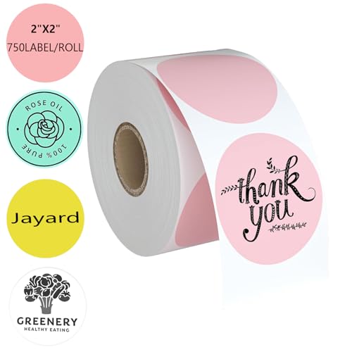 Cute Pink Thermal Labels, 2" Thermal Printer Labels for Name Tag, DIY, QR Code, Self-Adhesive Address Shipping Stickers, Blank Circle Sticker Labels Compatible with Zebra, Rollo,(750 Labels/1 Roll) - color: 2x2-pink