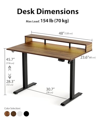 Agilestic 48 * 24 Inch Electric Standing Desk with Shelf & Led, Dark Walnut - color: Led-dark Walnut, size: 48 x 24 Inches with led and power strips