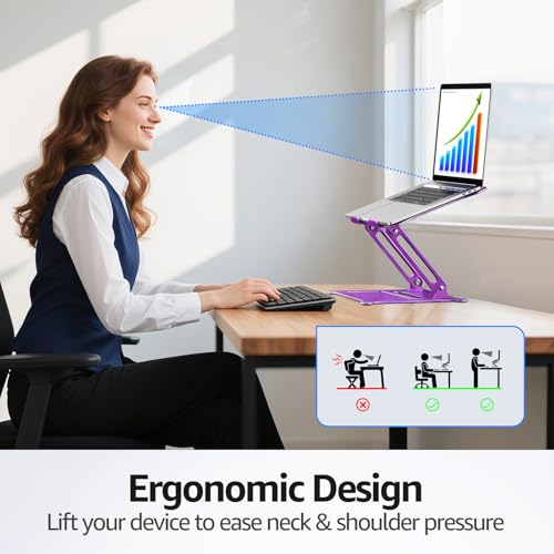 Urmust Adjustable Laptop Stand for Desk, 10-15.6“ Laptop Riser, Purple - color: E-Purple