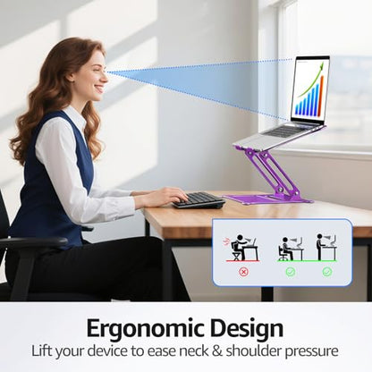 Urmust Adjustable Laptop Stand for Desk, 10-15.6“ Laptop Riser, Purple - color: E-Purple