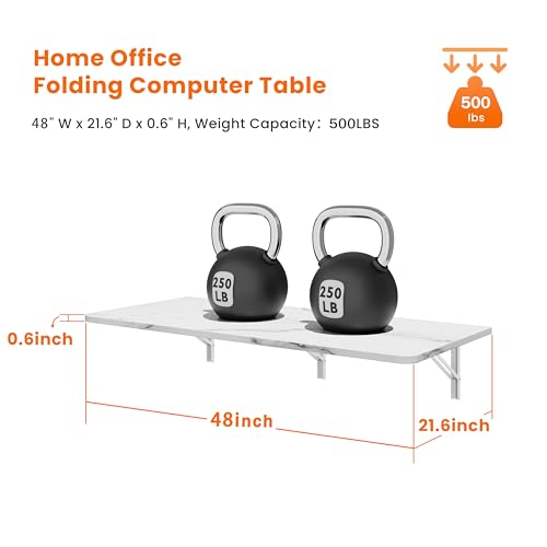 IAE Wall Mounted Folding Desk,Floating Computer Desk for Small Spaces,White | 48x22in engineered wood desktop with metal brackets, folds flat to save space in home office, apartment and laundry room - color: White, size: 48"*22"