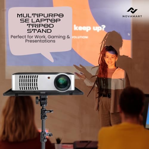 Laptop Tripod Stand – Adjustable Laptop Holder with Phone Mount | Heavy- Duty Alloy Tripod Stand with Tray | Height Adjustable 0.65–1.6m | Portable, Foldable, 15kg Load Capacity | Black