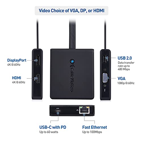 Cable Matters USB C Hub with HDMI, DisplayPort, VGA, Ethernet, Charging