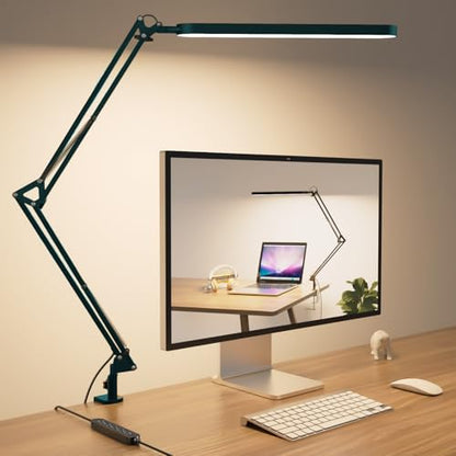 SKYLEO Desk Lamp - LED Desk Light - 5 Color Modes X 11 Brightness Levels - Adjustable Swing Arm - Timmer & Memory Function - 12W Lamp for Desk - Green - style: Green swing arm