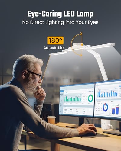 SUPERDANNY LED Desk Lamp Computer Light with Power Strip with Clamp White - color: White, size: With Power Strip