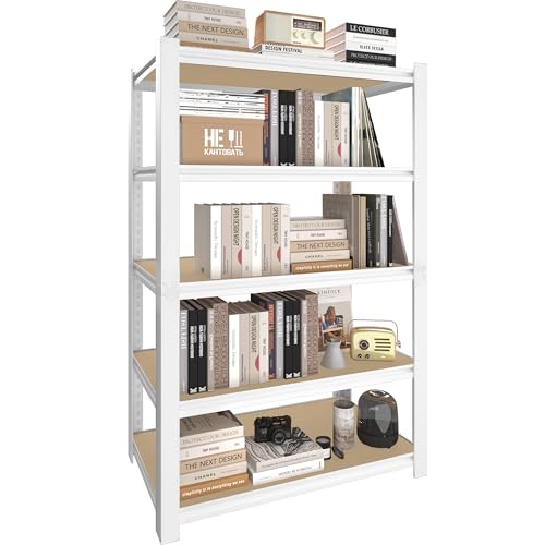 PrimeZone 27.6" W x 11.8" D x 59.8" H White Book Shelf, 5-Tier Bookcase | Modern Open Design, Adjustable Shelves, Standing Display Organizer for Books, Plants & Décor, Sturdy Double-layered Columns - size: 27.6" W x 11.8" D x 59.8" H