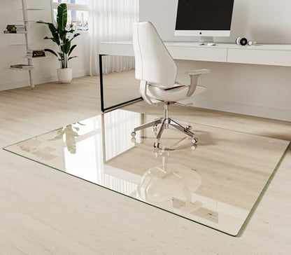 Koonmi Tempered Glass Chair Mat 50"x65" - Premium Office Chair Mat for Hardwood Floors & Low-Pile Carpet with 4 Non-Slip Pads - Thick Scratch-Resistant Surface - size: 50*65