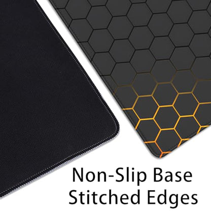 Black Gold Honeycomb Mouse Pad Desk Pad,Extended Gaming Mouse Mat,Stitched Edges Non-Slip Waterproof Rubber Base Mousepad for Office Desk Mat(27.5X11.8 in) - color: Black Gold Honeycomb