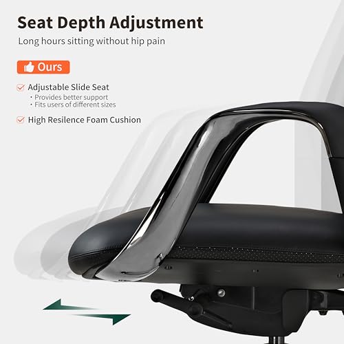 EUREKA ERGONOMIC Serene Executive Office Chair, Premium Nappa Leather High Back Boss Chair with Aluminum Base, Ergonomic Chair with Lumbar Support & Recline, Heavy Duty for Long-Hour Comfort, Black - color: Black