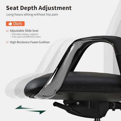 EUREKA ERGONOMIC Serene Executive Office Chair, Premium Nappa Leather High Back Boss Chair with Aluminum Base, Ergonomic Chair with Lumbar Support & Recline, Heavy Duty for Long-Hour Comfort, Black - color: Black