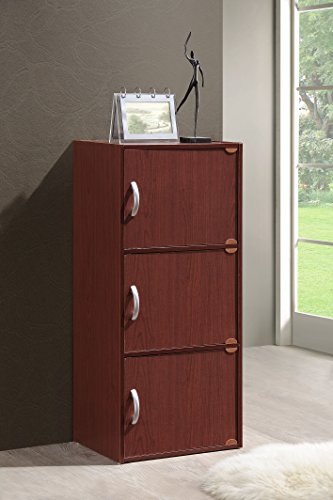 Hodedah 3-Shelf, 3-Door Bookcase in Mahogany - color: Mahogany