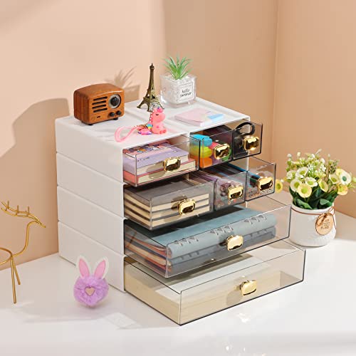 Desktop Storage Drawers, Plastic Countertop Printer Paper Organizer - color: 2 Large Drawers, White