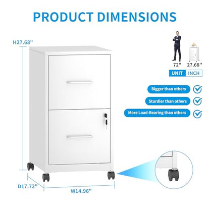 2-Drawer Mobile File Cabinet with Lock and Wheels