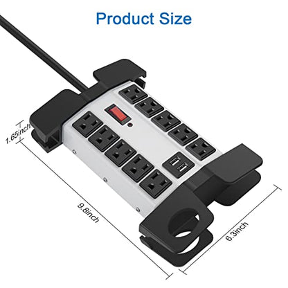 CCCEI Heavy Duty Power Strip with USB Ports, 10 Outlets. Grey, 5FT. - color: Grey, size: 5ft