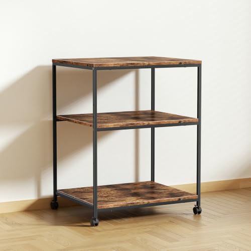 Large Printer Table with Storage, 3 Tier Printer Stand for Home Office, Rolling Printer Cart with Wheels, for Shredder Scanner Fax (Brown) - color: Brown