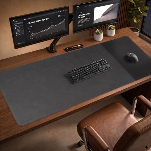 HAUTOCO Cork Desk Mat 48''x19.7'', Distressed PU Leather & Cloth Desk Pad - color: Black, size: 48" x 19.7"