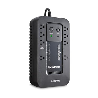CyberPower EC450G Ecologic Battery Backup & Surge Protector UPS System, 450VA/260W, 8 Outlets, ECO Mode, Compact Uninterruptible Power Supply - style: 450VA
