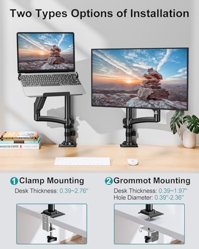 MOUNT PRO Laptop Arm Desk Mount for Max 22lbs 17" Laptop & Max 32" Monitor | Single Monitor Arm with VESA Laptop Tray, Full Motion Laptop Arm with Adjustable Angle, Swivel Notebook Bracket VESA 75/100mm - size: With Pole