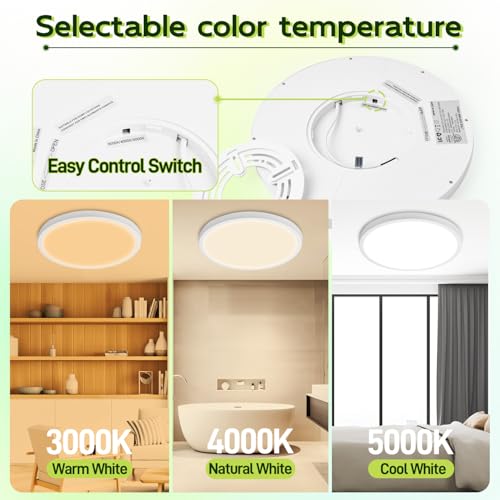 hykolity 9 Inch Selectable CCT LED Round Flat Panel Light,1800LM,2 Pack | 18W 3000K/4000K/5000K, Edge-Lit Flush Mount Ceiling Light Fixture for Kitchen, Bedroom, Laundry and Closet Room,White - color: White, size: 9 inch