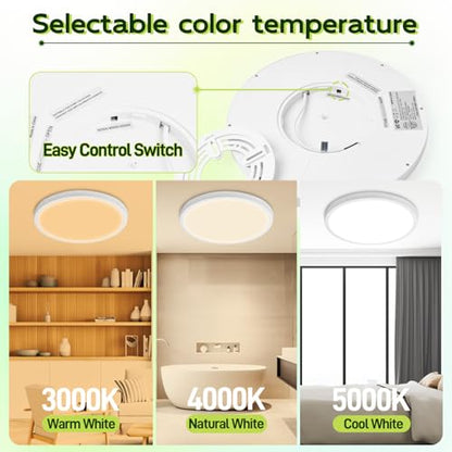 hykolity 9 Inch Selectable CCT LED Round Flat Panel Light,1800LM,2 Pack | 18W 3000K/4000K/5000K, Edge-Lit Flush Mount Ceiling Light Fixture for Kitchen, Bedroom, Laundry and Closet Room,White - color: White, size: 9 inch