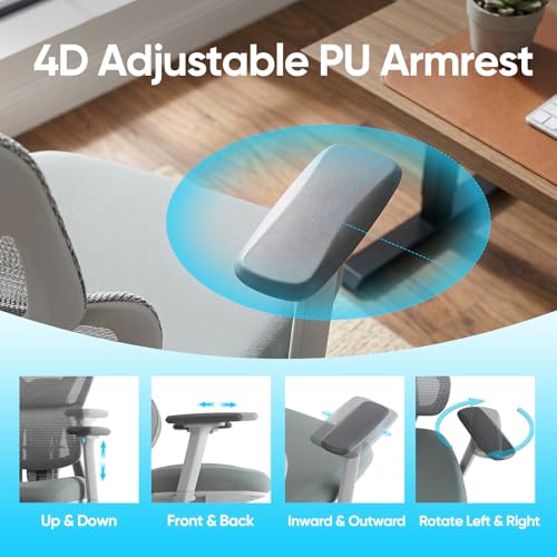 Ergonomic Mesh Office Chair, Desk Chairs with Adjustable Lumbar Support, 4D Flip-up Arms & 3D Headrest, Comfy High Back Breathable Mesh Computer Chair for Home Office, 400lbs (Grey) - color: Grey