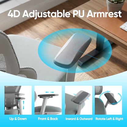 Ergonomic Mesh Office Chair, Desk Chairs with Adjustable Lumbar Support, 4D Flip-up Arms & 3D Headrest, Comfy High Back Breathable Mesh Computer Chair for Home Office, 400lbs (Grey) - color: Grey