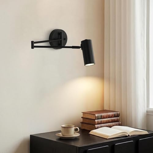 KCO Lighting Black Swing Arm Wall Sconce Farmhouse Adjustable Wall Lamp Industrial Wall Mounted Reading Light Modern Long Swing Arm Wall Lamp - color: Black-1