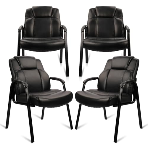 CLATINA Big and Tall Office Chair Set of 4 500lbs Leather Reception Chair with Bonded Padded Armrest Wide Seat Desk Chair No Wheels for Reception Conference Waiting Room Side Office Home, Black - color: Black, size: 4 Pack