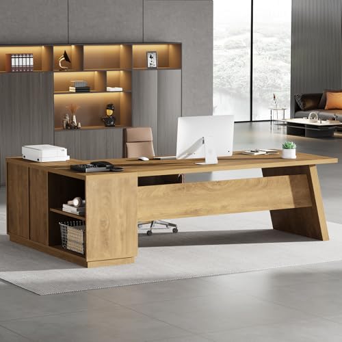 Tribesigns 78-Inch L-Shaped Executive Desk, Office Desk with Drawers and Lateral File Cabinet, Large Computer Workstation with Storage Shelves (Brown) - color: Brown