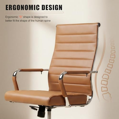 Okeysen Office Desk Chair, Ergonomic Leather Modern Conference Room Chairs, Executive Ribbed Height Adjustable Swivel Rolling Chair for Home Office. (Brown) - color: Brown