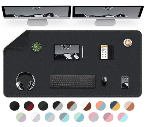 Dual-Sided Desk Mat, Large Desk Pad, Waterproof Smooth PU Leather Desk Blotter Protector Mouse Pad, Desk Organizers, Office/Home Table Decor for Reading and Writing (Black+Black, 47.2''×23.6'') - color: Black, size: 47.2" x 23.6"