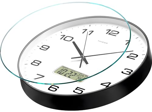 Wall Clock, 13" Dial Non-Ticking Silent Battery Operated Analog with LCD Display for Perpetual Calendar and F° Temperature, Ideal Modern Home, Bedroom, Kitchen, Office Decor(Black) | Perpetual calendar, Fahrenheit temperature, easy-to-read analog dial, ba